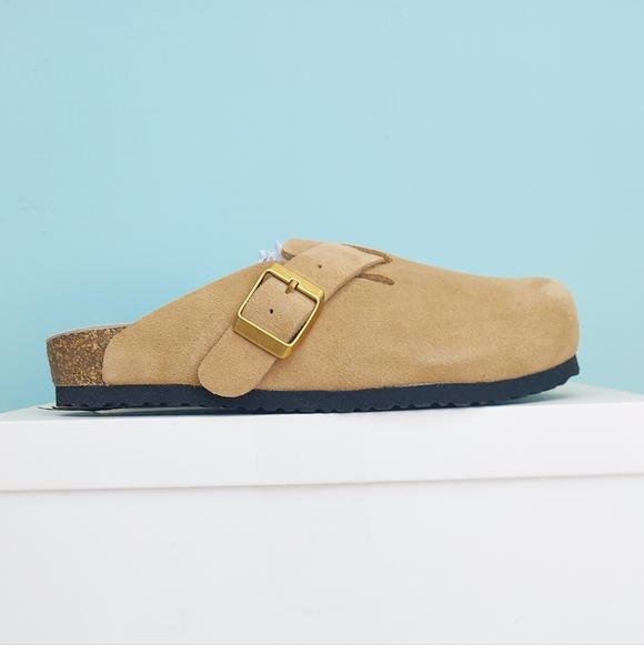 Quince Water Repellent Pecan Brown Suede Clogs with Buckle Women's Size 7 - Picture 3 of 15